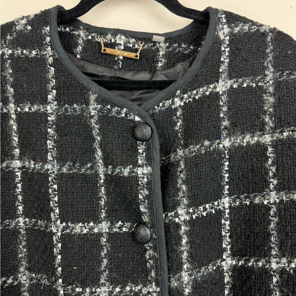 T Tahari Womens 14 Tweed Black Checkered Wool Blend Long - Picture 4 of 7
